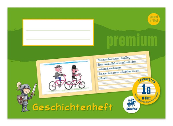Staufen Geschichtenheft PREMIUM LIN 1G - A5 quer, 90g/qm, 16 Blatt, blanko/liniert mit verstärkter Grundlinie, 734500730
