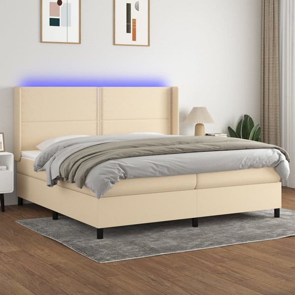 vidaXL Boxspringbett mit Matratze & LED Creme 200x200 cm Stoff, 3138266