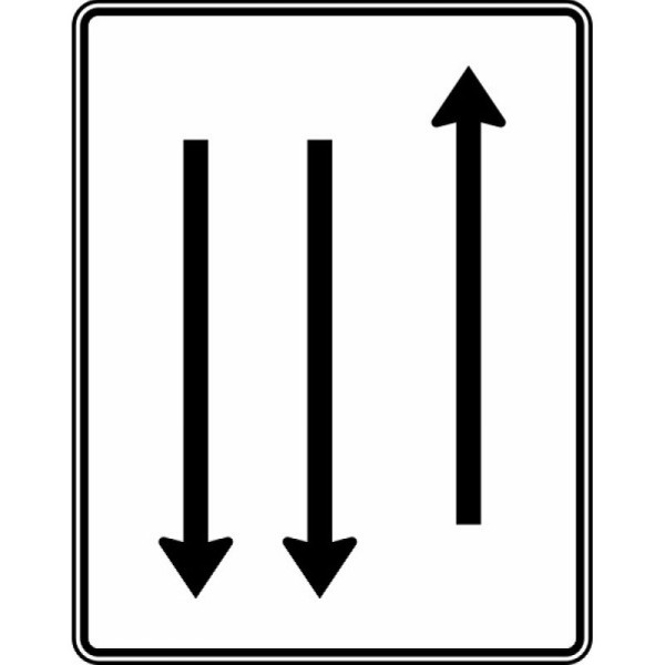 Stein HGS Fahrstreifentafel mit Gegenverkehr, 1-streifig in Fahrtrichtung und 2-streifig in Gegenrichtung, RA2/Alform, ohne Entfernungsangabe, 1600x1250mm, 522-32-122