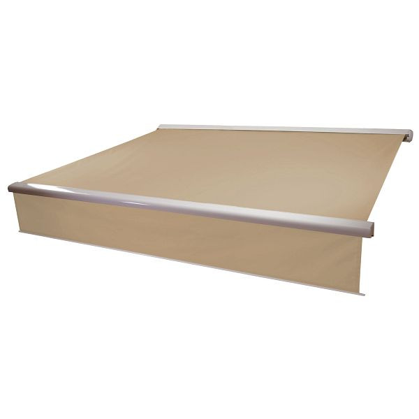 Mendler Elektrische Vollkassetten-Markise T124, 5x3m ausfahrbarer Volant, Polyester Creme, 37871+34295+35606