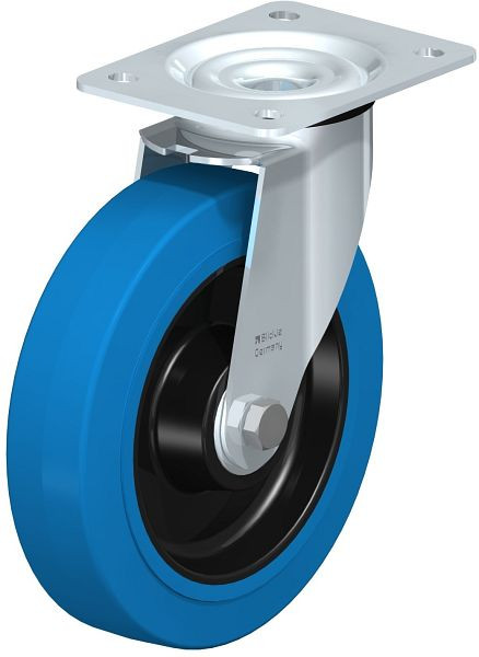 Blickle LE-POEV 200K-SB Stahlblech-Lenkrolle mit Anschraubplatte, Elastik-Vollgummi, Blau, 737937