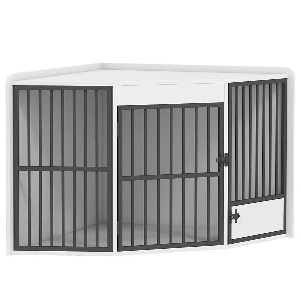 PawHut Hundebox, Aufenthaltsbox für kleine und mittelgroße Hunde, Haustierbox, Fütterungstür, MDF, Metall, D02-245V00WT