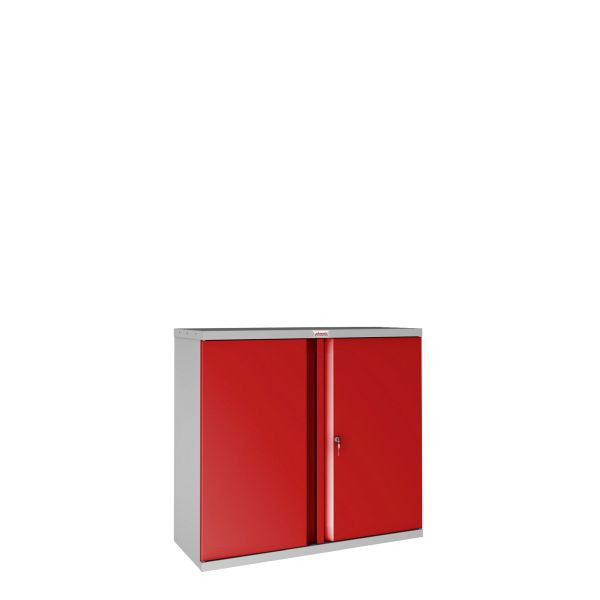 phoenix SCL-Serie Aufbewahrungsschrank aus Stahl mit 2 Türen und 1 Regal, grauer Korpus und rote Türen mit Schlüsselschloss, SCL0891GRK