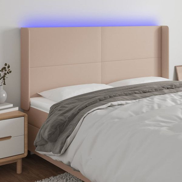 vidaXL LED Kopfteil Cappuccino-Braun 203x16x118/128cm Kunstleder, 3123881