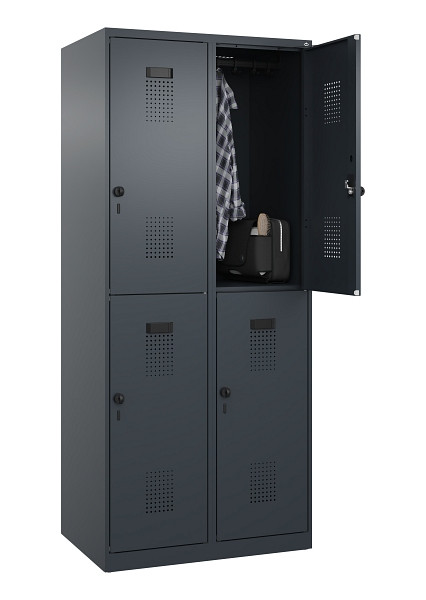 C+P Doppelstöckiger Spind Evolo PLUS, 4 Fächer, 1850x800x500mm, 7016/7016, Drehriegel, 049300-22 S10016