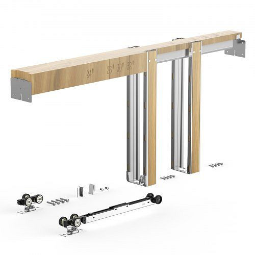 VEVOR Schiebetürrahmen-Set für 610–914 mm breite, 2032 mm hohe Türen, Stahl & Holz, Zwei-Wege-Soft-Close, sanftes Gleiten, XZMKTZDMTLZ3QYE95001V0