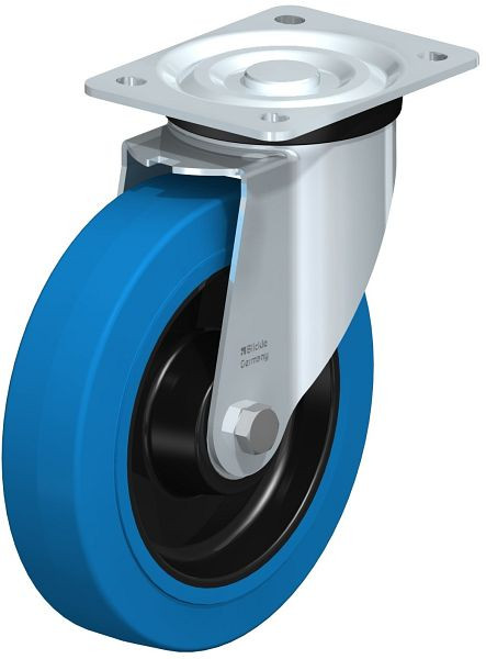 Blickle L-POEV 200K-SB Stahlblech-Lenkrolle, mittelschwere Ausführung, mit Anschraubplatte, Elastik-Vollgummi, Blau, 669655