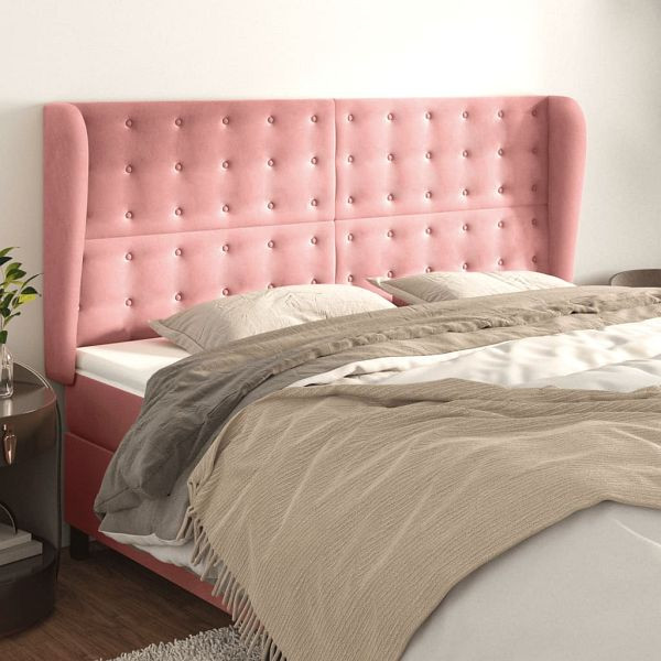 vidaXL Kopfteil mit Ohren Rosa 163x23x118/128 cm Samt, 3118449