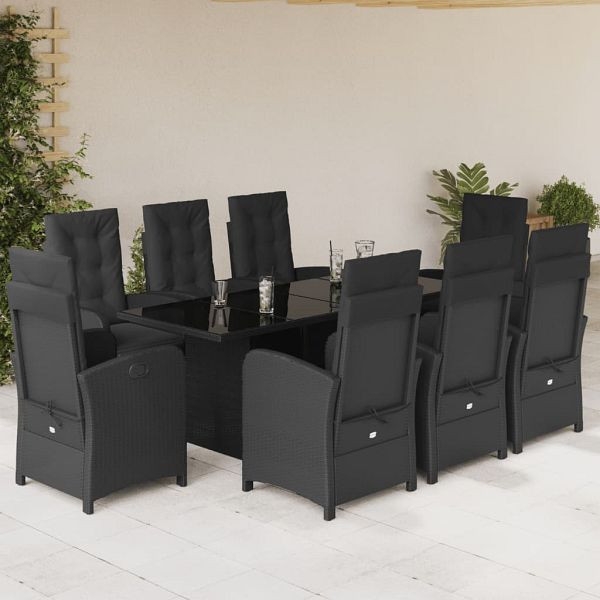 vidaXL 9-teilig Garten-Essgruppe mit Kissen Schwarz Poly Rattan, 3212489
