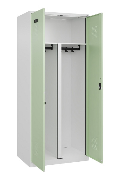 C+P PSA Schwarz-Weiß-Spind Evolo PLUS, 2 Abteile, 1850x800x500mm, 9016/6019, Zylinderschloss, 049002-22P S10046