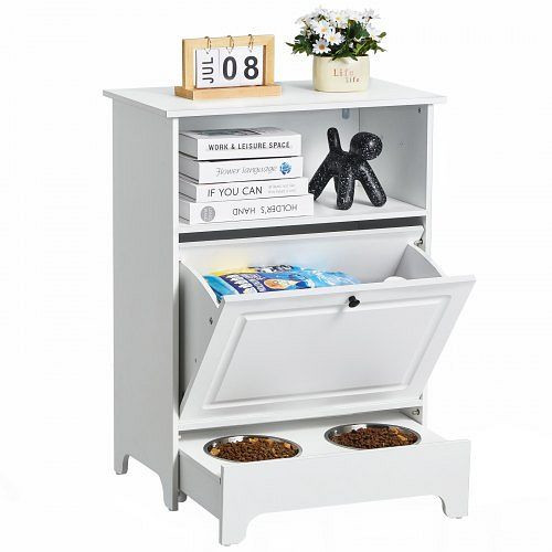 VEVOR Hunde Schrank Futterstation mit 2 Edelstahlnäpfen, 60x35x80 cm, erhöht mit Stauraum, für kleine Hunde, MZCWHSWJ24YC6P61XV0