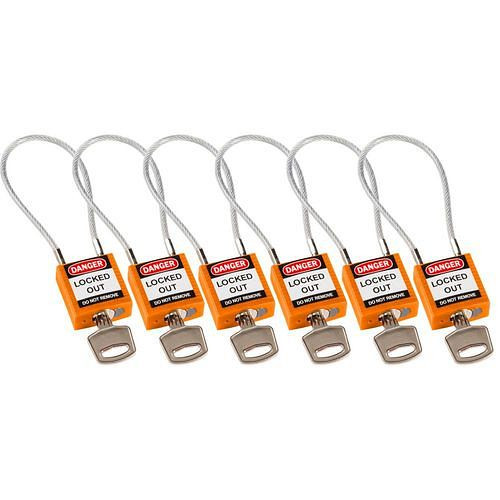 Brady Vorhängeschlösser, Nylongehäuse mit beschichtetem Kabelbügel, VE: 6 Stück, orange, 308993