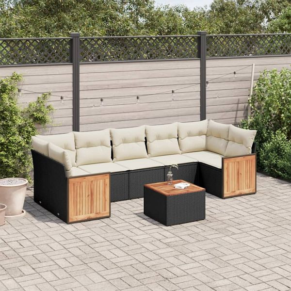 vidaXL 8-teilig Garten-Sofagarnitur mit Kissen Schwarz Poly Rattan, 3259893