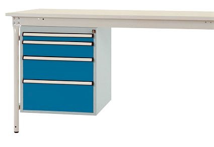 Manuflex Gehäuse-Unterbau stationär, Nutzhöhe 500 mm mit 4 Schubfächer, für Tischtiefe 800 mm, Brillantblau, ZB4752.5007