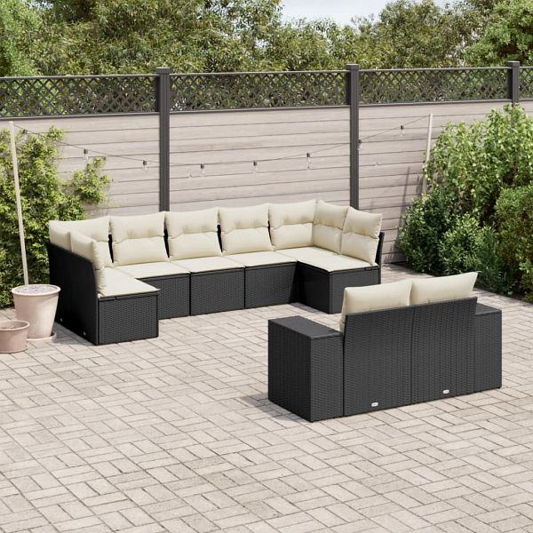 vidaXL 9-teilig Garten-Sofagarnitur mit Kissen Schwarz Poly Rattan, 3223015
