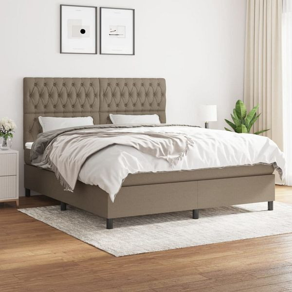 vidaXL Boxspringbett mit Matratze Taupe 180x200 cm Stoff, 3142037
