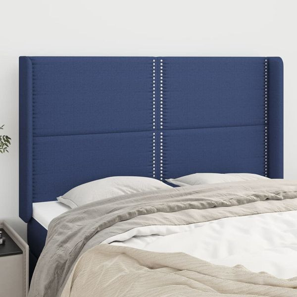 vidaXL Kopfteil mit Ohren Blau 147x16x118/128 cm Stoff, 3119444