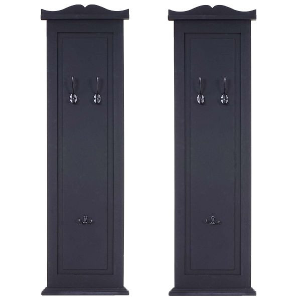 Mendler 2er-Set Garderobe T33, Wandgarderobe Garderobenpaneel, Wandhaken Holz 109x28x4cm, dunkelgrau lackiert, 62107