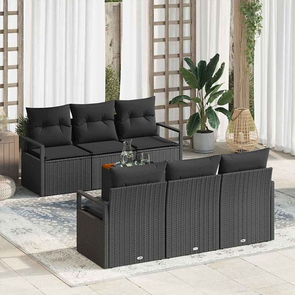 vidaXL Garten-Sofa-Set 7-teilig Schwarz, 3356322, 8721288365934