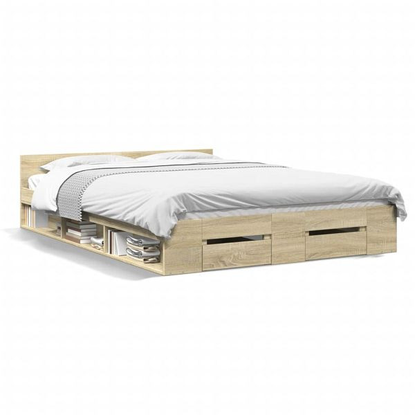 vidaXL Bettgestell mit Schubladen Sonoma-Eiche 150x200cm Holzwerkstoff, 3280743