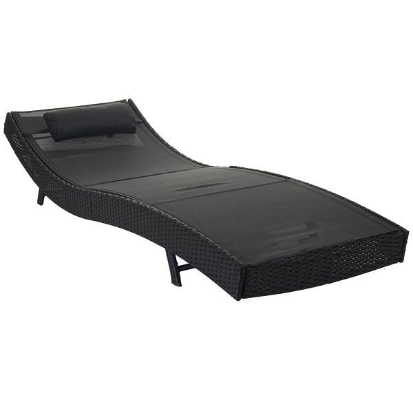 Mendler Sonnenliege Savannah, Relaxliege Gartenliege Liege, Poly-Rattan, anthrazit, Bezug schwarz, 53153