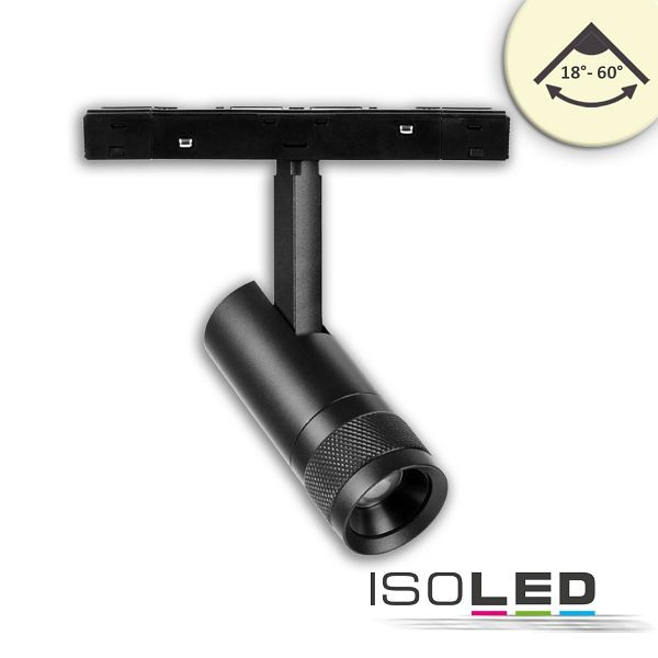 ISOLED Track48 Schienen-Strahler schwarz, 7W, fokussierbar 18°-60°, UGR<16, 48V DC, 3000K, 116269
