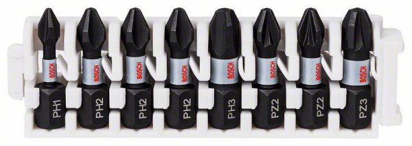 Bosch Schrauberbit-Set Impact Control, 8-teilig, PH1, 3x PH2, PH3, 2 x PZ2, PZ3, 25 mm, VE: 5 Stück, 2608522323