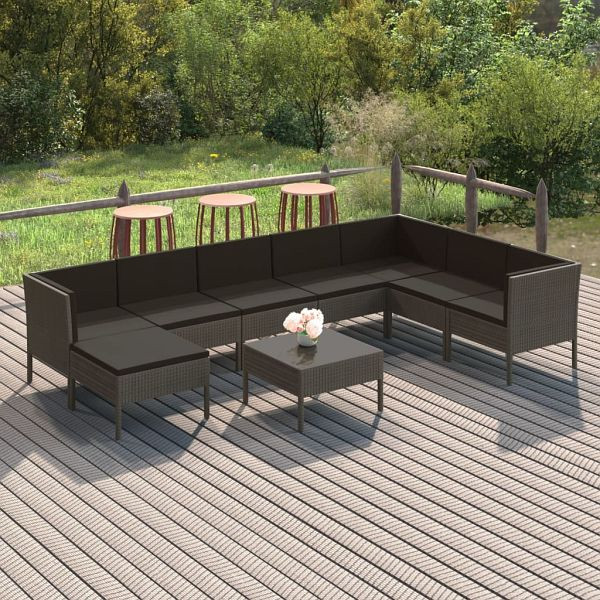 vidaXL 9-tlg. Garten-Lounge-Set mit Auflagen Poly Rattan Grau, 3094426