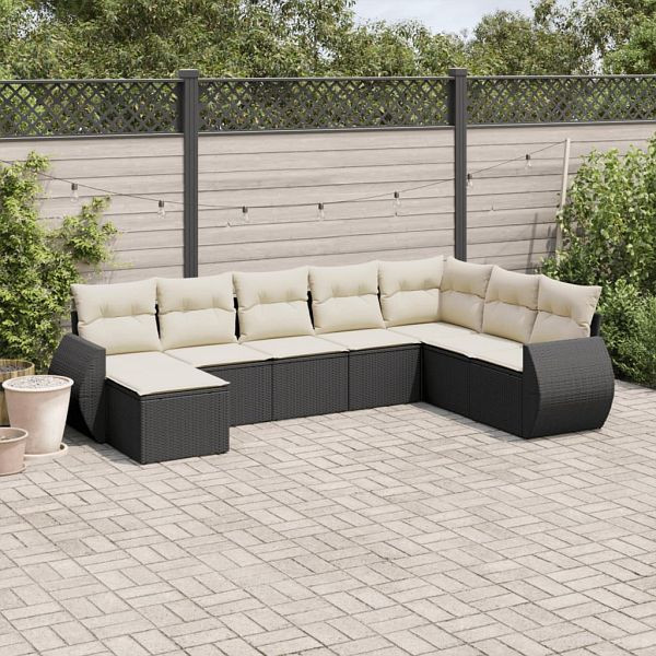 vidaXL 8-teilig Garten-Sofagarnitur mit Kissen Schwarz Poly Rattan, 3254093