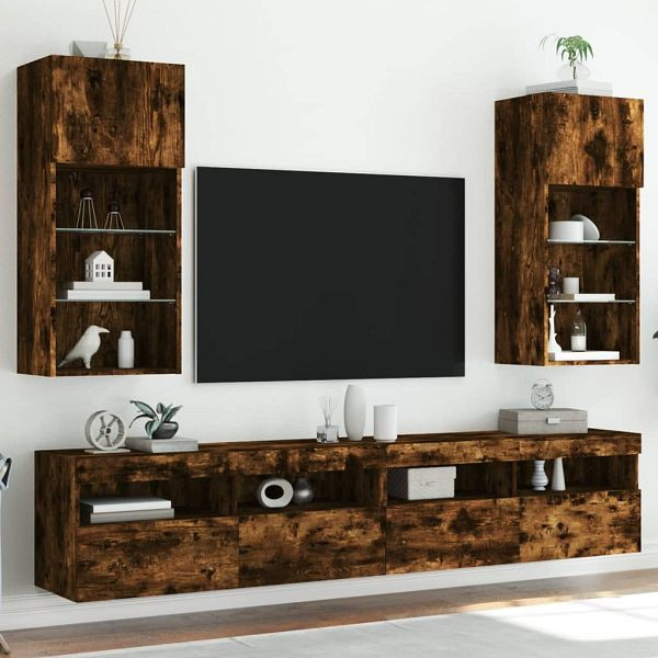 vidaXL TV-Schränke mit LED-Leuchten 2 Stück Räuchereiche 40,5x30x90 cm, 837052