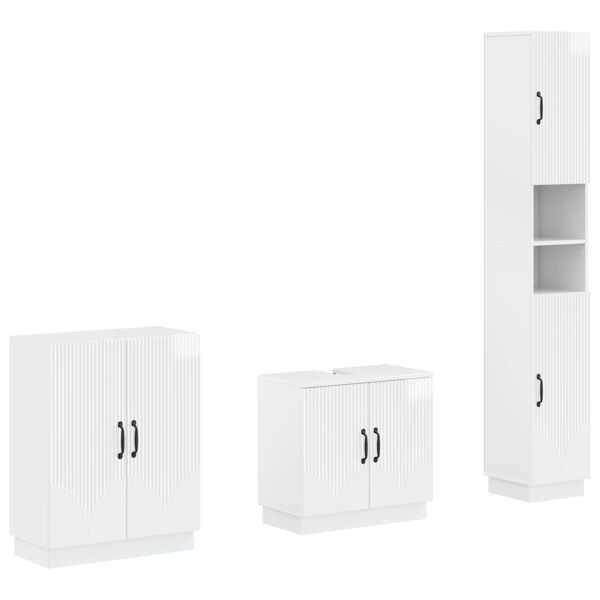 vidaXL 3-teiliges Badezimmer-Schranksystem HOORN Hochglanz Weiß, 3417472