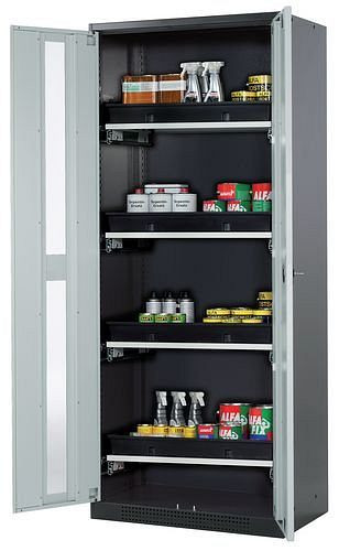 asecos Chemikalienschrank Systema-T CS-84G, Korpus anthrazit, Flügeltüren grau, 4 Tablarauszüge, 208928