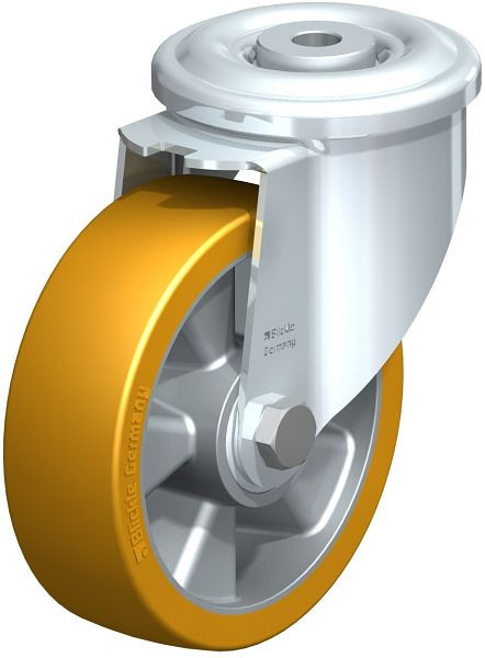 Blickle LKR-ALTH 125K Stahlblech-Lenkrolle, schwere Ausführung, mit Rückenloch, Blickle Extrathane®, Hellbraun, 557355