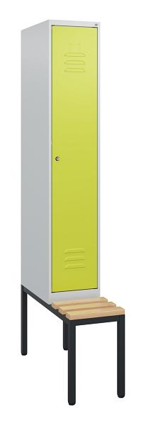 C+P Umkleidespind Classic PLUS, mit untergebauter Sitzbank, 1950x300x815mm, 7035/0024, Zylinderschloss, Buche-Sitzleisten, 0800505-10 S10025