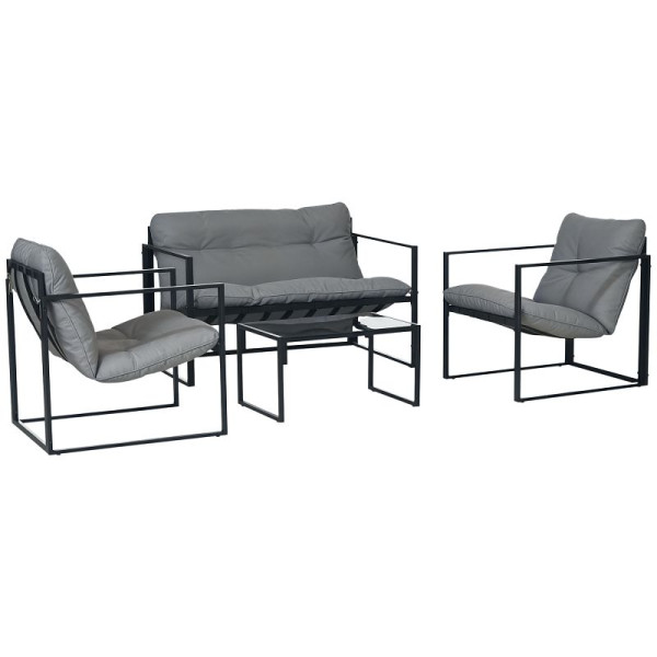 Outsunny Gartenmöbel-Set, 1 Glastisch, 2 Sessel, 1 Sofa, wetterbeständig, 114 x 70 x 67 cm, Grau+Schwarz, 84G-123V00BK