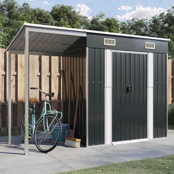 vidaXL Gartenhaus mit Schleppdach Anthrazit 277x110,5x181 cm Stahl, 364526