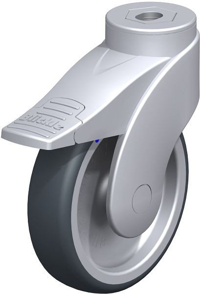Blickle LWGX-TPA 126G-11-FI Kunststoff-Lenkrolle WAVE, rostfrei, mit Rückenloch & Feststeller, Thermoplastisches Gummi-Elastomer, Grau, 743326