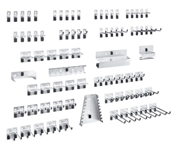 bott perfo Haltersortiment mit 80 Teilen 40 Haken, 25 Werkzeugklemmen, 15 Halter, verzinkt, 14031416