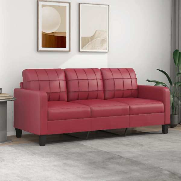 vidaXL 3-Sitzer-Sofa Weinrot 180 cm Kunstleder, Füllung: Schaumstoff, 359125