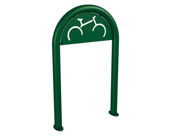 Procity Fahrradbügel in Büroklammerform Ø60 mm mit Fahrrad-Beschilderung - Auf Bodenplatten, RAL 6005, 291053.6005