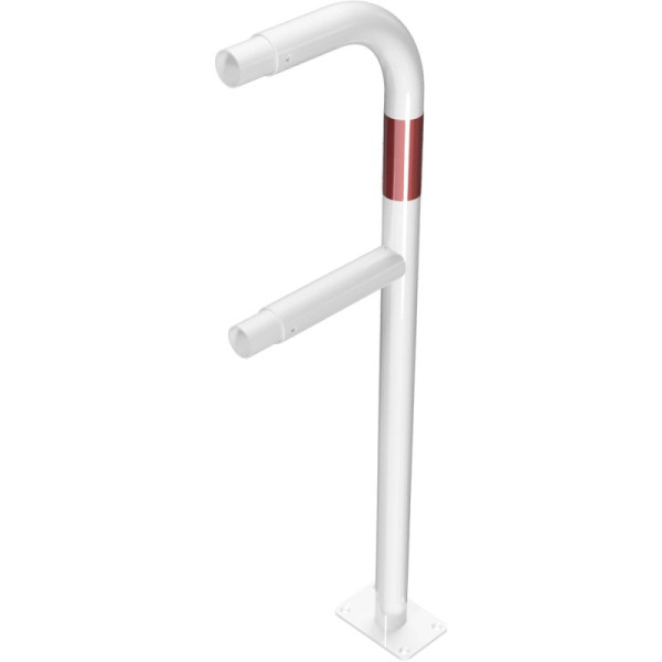 Stein HGS Schutzgeländer aus Stahlrohr Ø 48 mm, Endpfosten, Höhe 1000 mm, Länge 250 mm, weiß mit roten Leuchtstreifen, Befestigung: zum Aufdübeln, 448.80pb