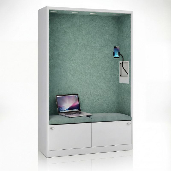 Jan Nowak Schrank mit Sitzfläche und Ruhezone SALLY MentalBox 1850 x 1150 x 400 mm, Grau, Grün, 2077