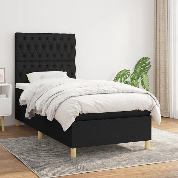 vidaXL Boxspringbett mit Matratze Schwarz 90x200 cm Stoff, 3142547
