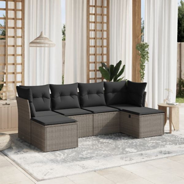 vidaXL 6-tlg. Garten-Sofagarnitur mit Kissen Grau Poly Rattan, 3263236