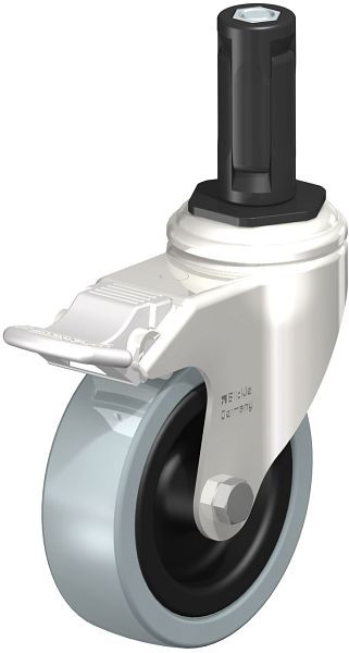 Blickle LKRXA-VPA 101G-11-FI-EXR13 Edelstahl-Apparate-Lenkrolle mit Expander & Feststeller, Vollgummi, Grau, 853257