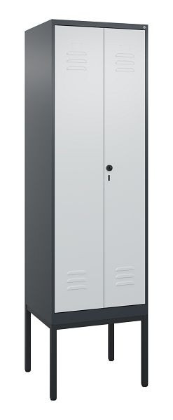 C+P Umkleidespind Classic PLUS, Doppel-Spind, Gestell, 2 Abteile, 2120x600x500mm, 7016/7035, Drehriegel, 0800327-20P S10013