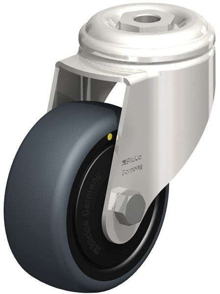 Blickle LKRXA-TPA 80KD-11-ELS-FK Edelstahl-Apparate-Lenkrolle mit Rückenloch, Thermoplastisches Gummi-Elastomer, Grau, 626770