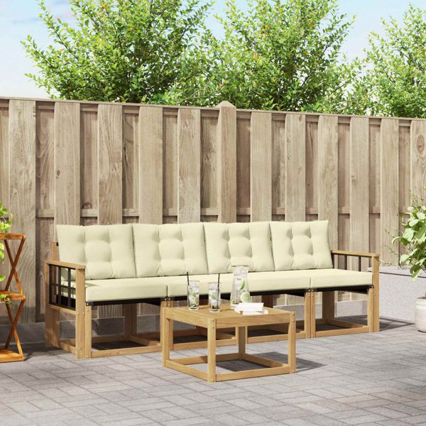 vidaXL Outdoor-Sofagarnitur mit Kissen 5-teilig Weiß und Creme, 3389192
