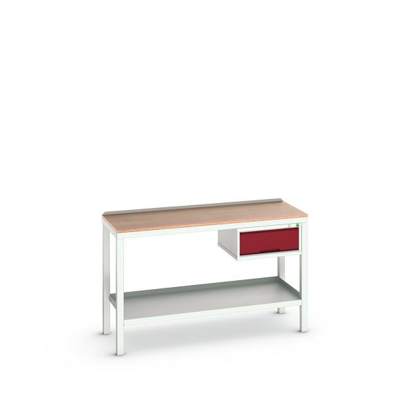 bott verso Beistelltisch, mit 1 Schublade und Multiplex-Platte, BxTxH: 1500 x 600 x 930 mm, Lichtgrau / Purpurrot, 16922605.24