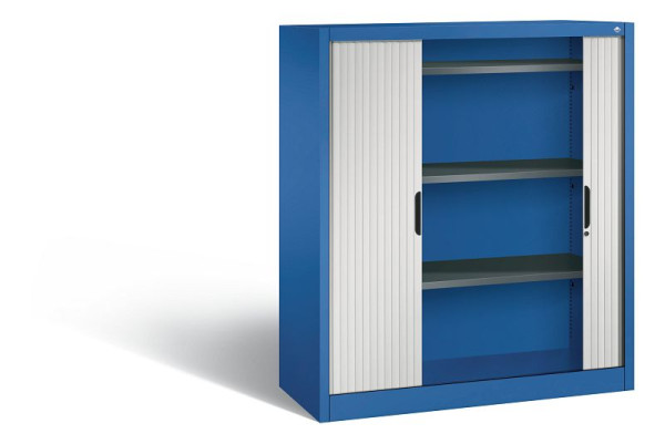 C+P Sideboard mit Rollladen Omnispace, H1345xB1200xT420mm, Farbe: Enzianblau / Lichtgrau, Griffmulde, 3 OH, 3223-00 S10116